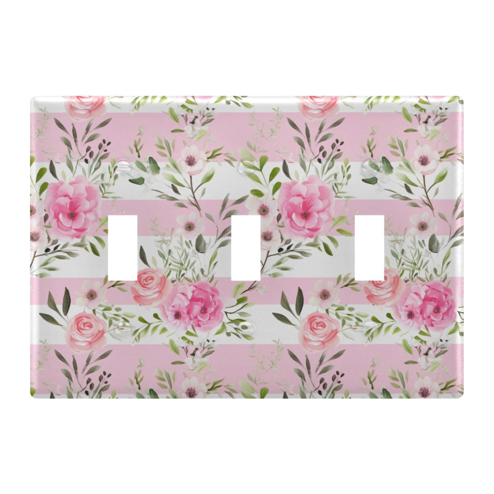 Light Switch Cover Pink Rose Flower Wall Plates for Electrical Outlets 3 Gang 202a8746