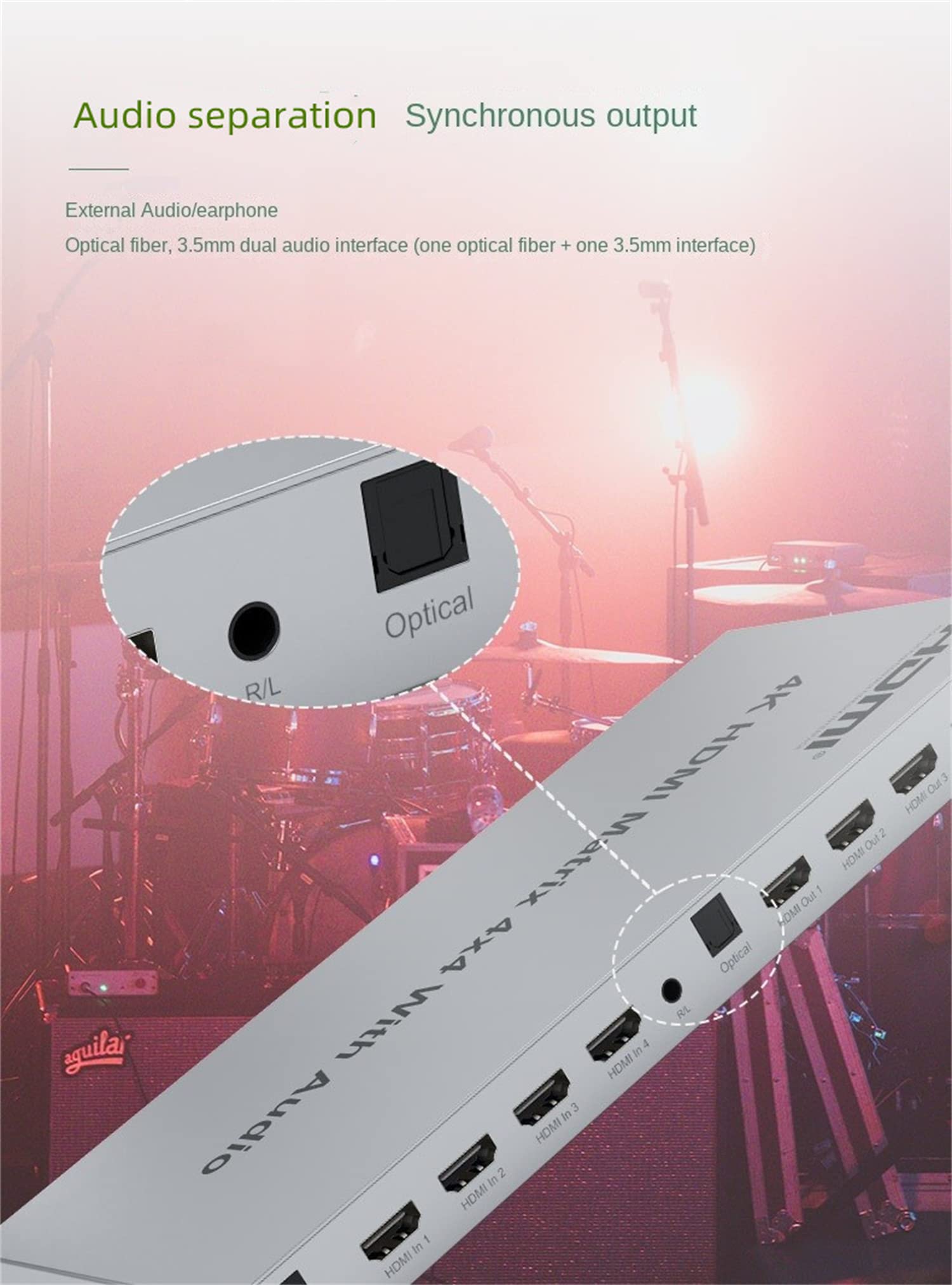 Matrix HDMI 4X4 con Audio, 4K@30Hz Switch 4 in 4 Out con Estrattore Audio, Selettore Splitter Supporto HDR HDCP2.2 EDID