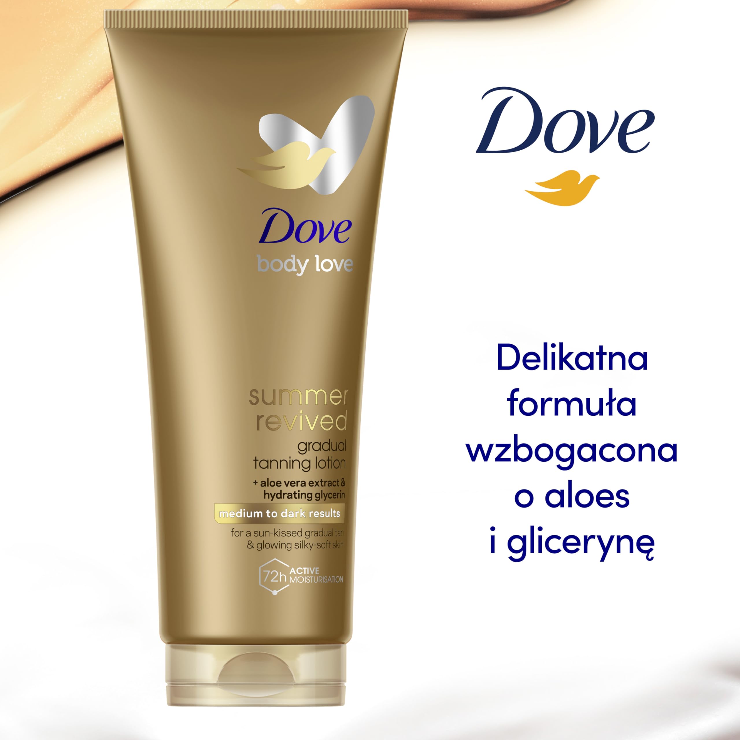 Balsam do ciała Dove Summer Revived Gradual Tanning Medium to Dark z aloesem i gliceryną nadający stopniową opaleniznę i efekt jedwabiście miękkiej skóry muśniętej słońcem 200 ml 2 sztuki
