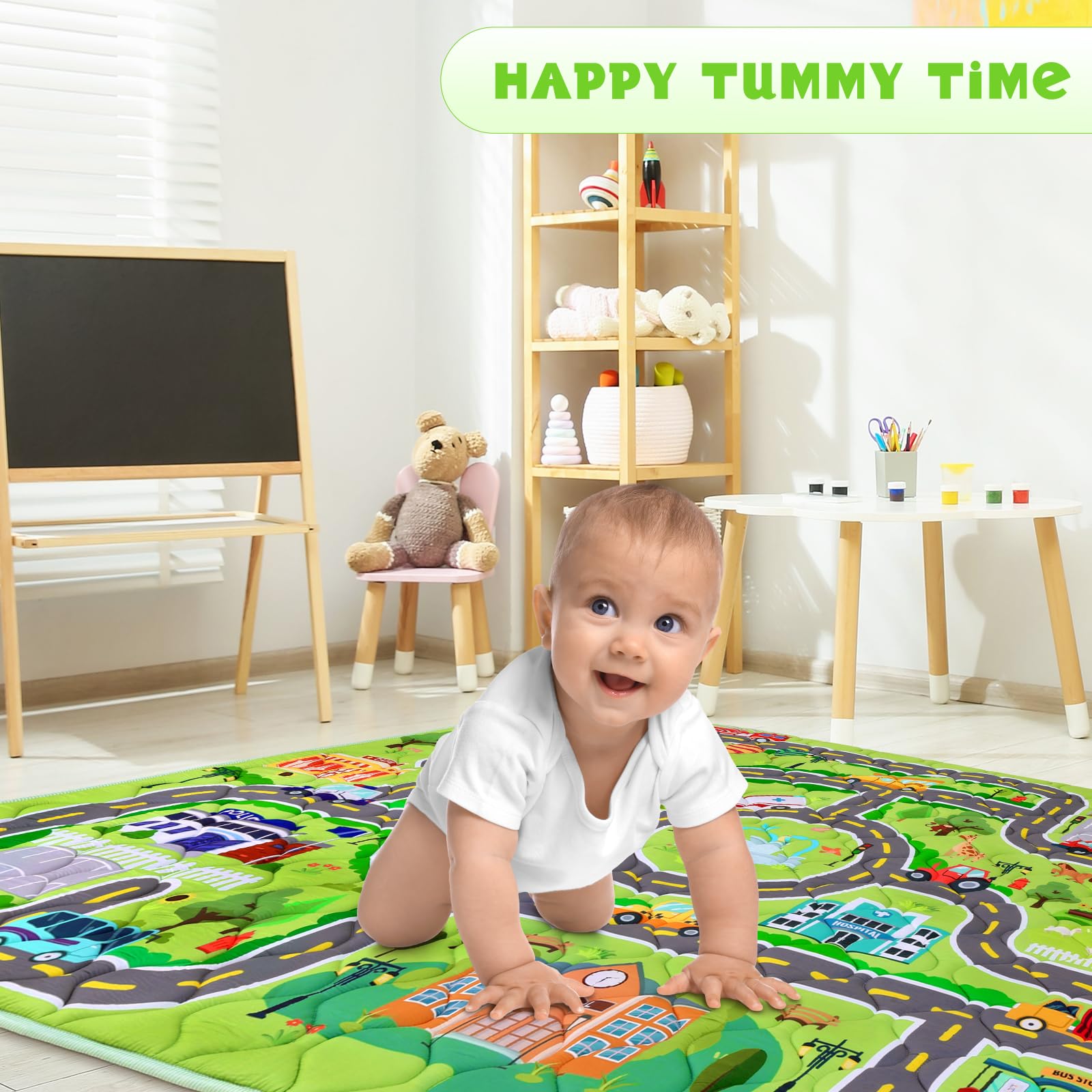 decalsweet Tappeto Gioco Bambini 150×180cm, Addensato 2cm Tappeto Gioco Neonato, Antiscivolo Pieghevole Tappeto Cameretta Bambina & Bambino, Tappeto Tummy Time Neonati (Strade cittadine)