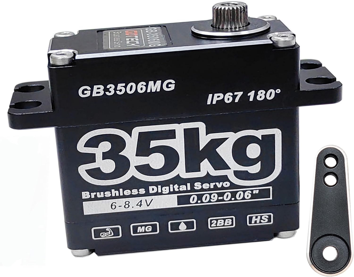 GOTECK 35KG Brushless Digital Servo Large Torque 8.4V Full Metal Gear IP67 Waterproof Steering Servo with 25T Servo Horn for 1/6 1/8 1/10 RC Crawler Car Robot Boat Truck Robot Parts (35KG(8.4V)-180°)