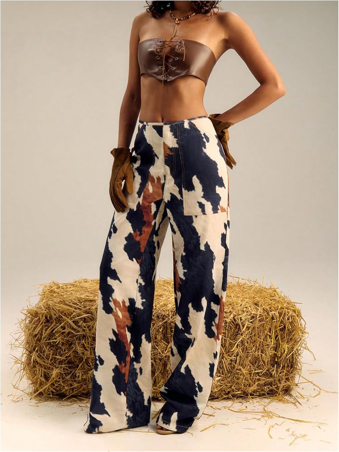 Women's Colorful Graphic Denim Pants High Waisted Wide Leg Trousers Streetwear Pants - Image 4