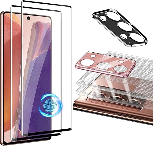 Paquete de 6 compatibles con Galaxy Note 20 (6.7 pulgadas), 2 unidades de vidrio templado ultrasónico de huellas dactilares + 2 protectores de