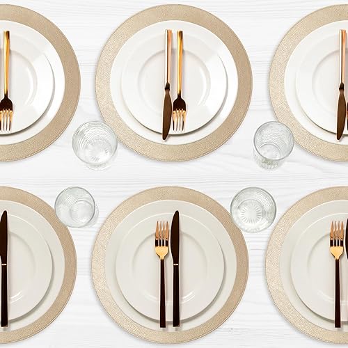 Miniatura 6 de Juego de 6 manteles individuales redondos de 38 cm de cuero sintético para comedor, resistentes al calor y antideslizantes, lavables, para
