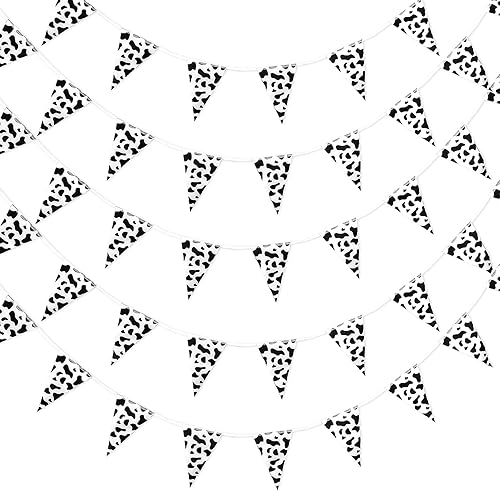 Miniatura 8 de Tatuo Banderín de vaca de 32.8 pies, estilo de granja para fiestas de cumpleaños y decoraciones temáticas occidentales (negro)