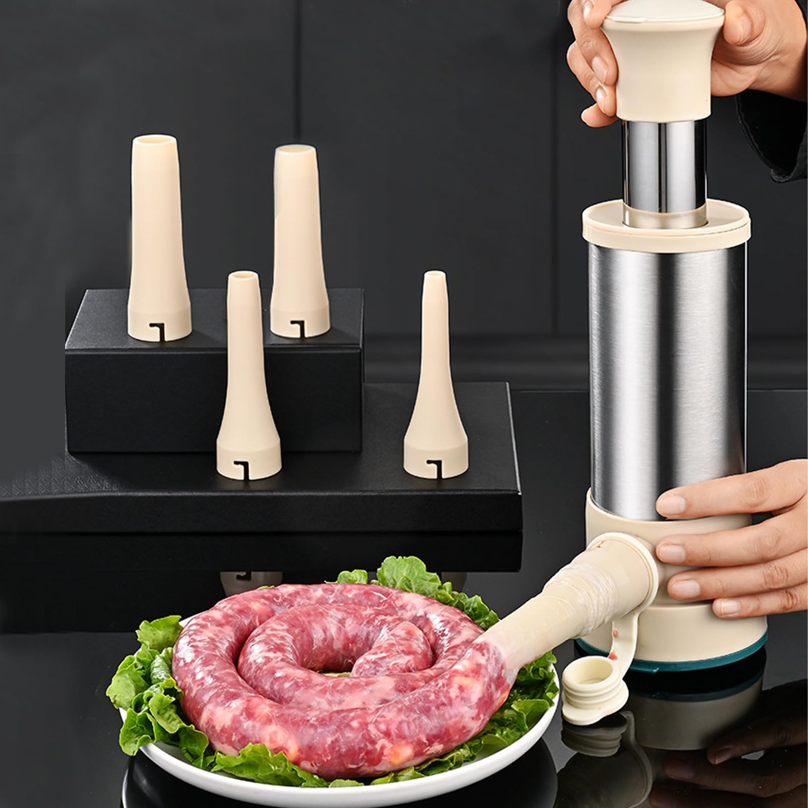 Riempitrice per Salsicce in Acciaio Inox,Macchina per Insaccatrice Manuale Strumento per Riempire Salsicce Insaccatrice per Salsiccia con Imbuto per Salsiccia,per Carne Riempitrice per Salu