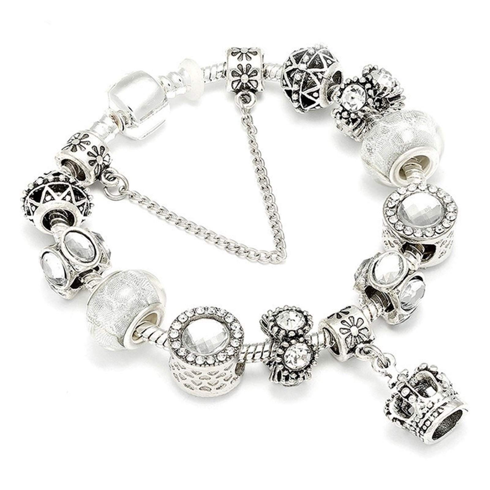 Amazon Co Jp Znxhndsh 925のファッションシルバーチャームブレスレットバングル女性のクリスタルビーズの花の妖精フィット ブランドブレスレット Color 18cm Size Ae240 ジュエリー