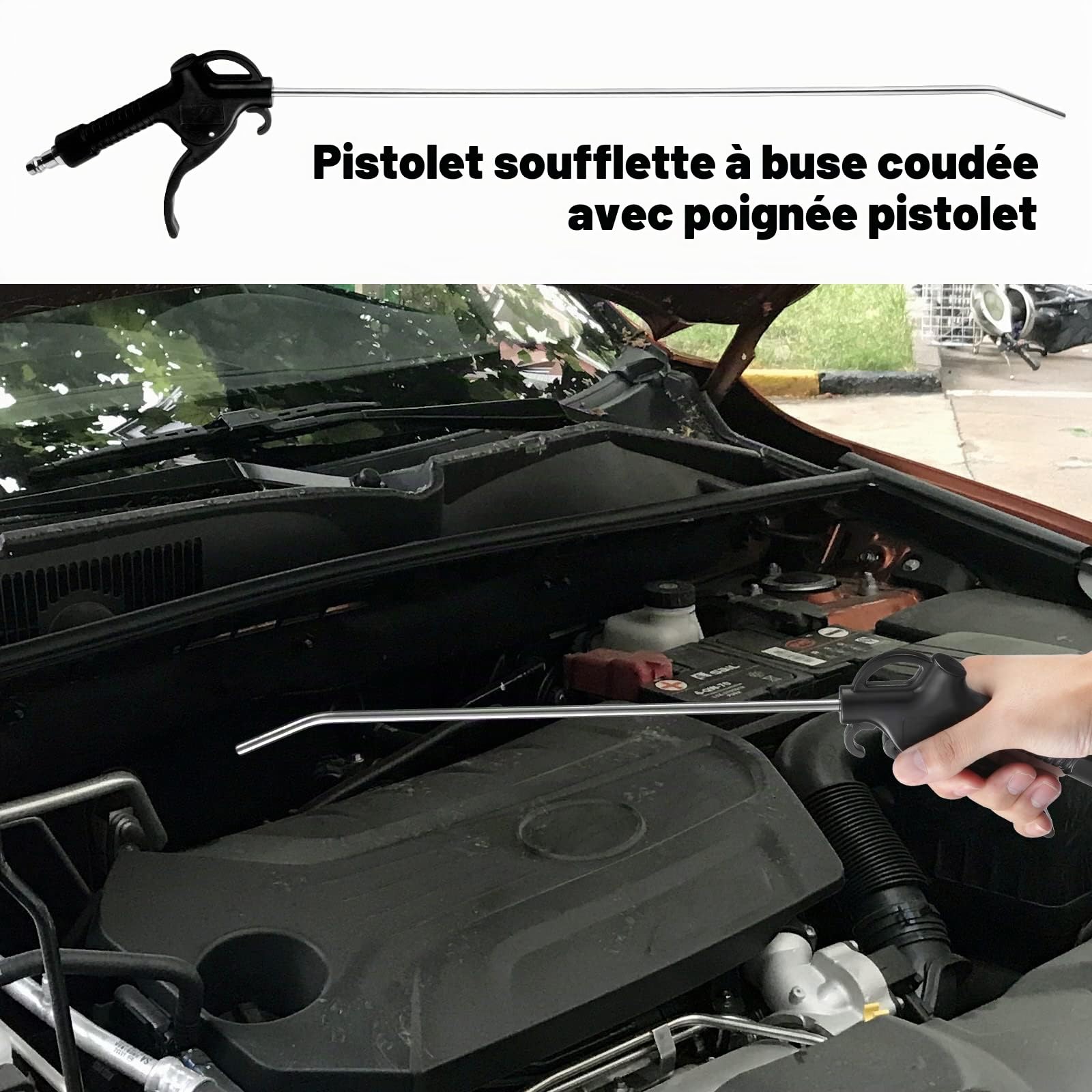 3 Pièces Soufflette Air Comprimé Bec Long, Soufflette Compresseur Longue 95 mm 295 mm 490 mm pour une Poussière Propre(noir)