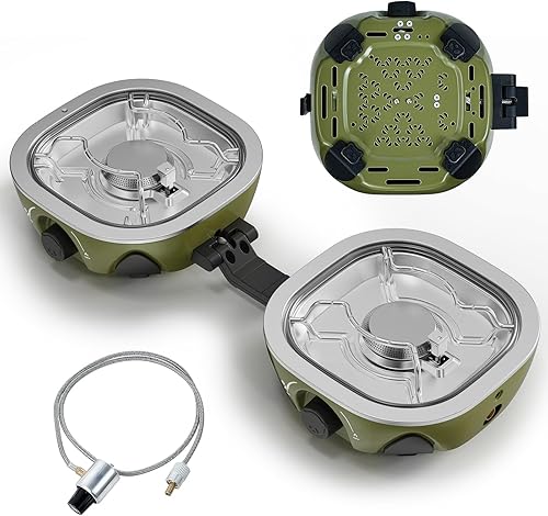 Miniatura 10 de BODEGA Estufa de campamento de 2 quemadores, estufa de campamento de propano plegable de 20000 BTU con quemadores ajustables, estufas de gas dobles