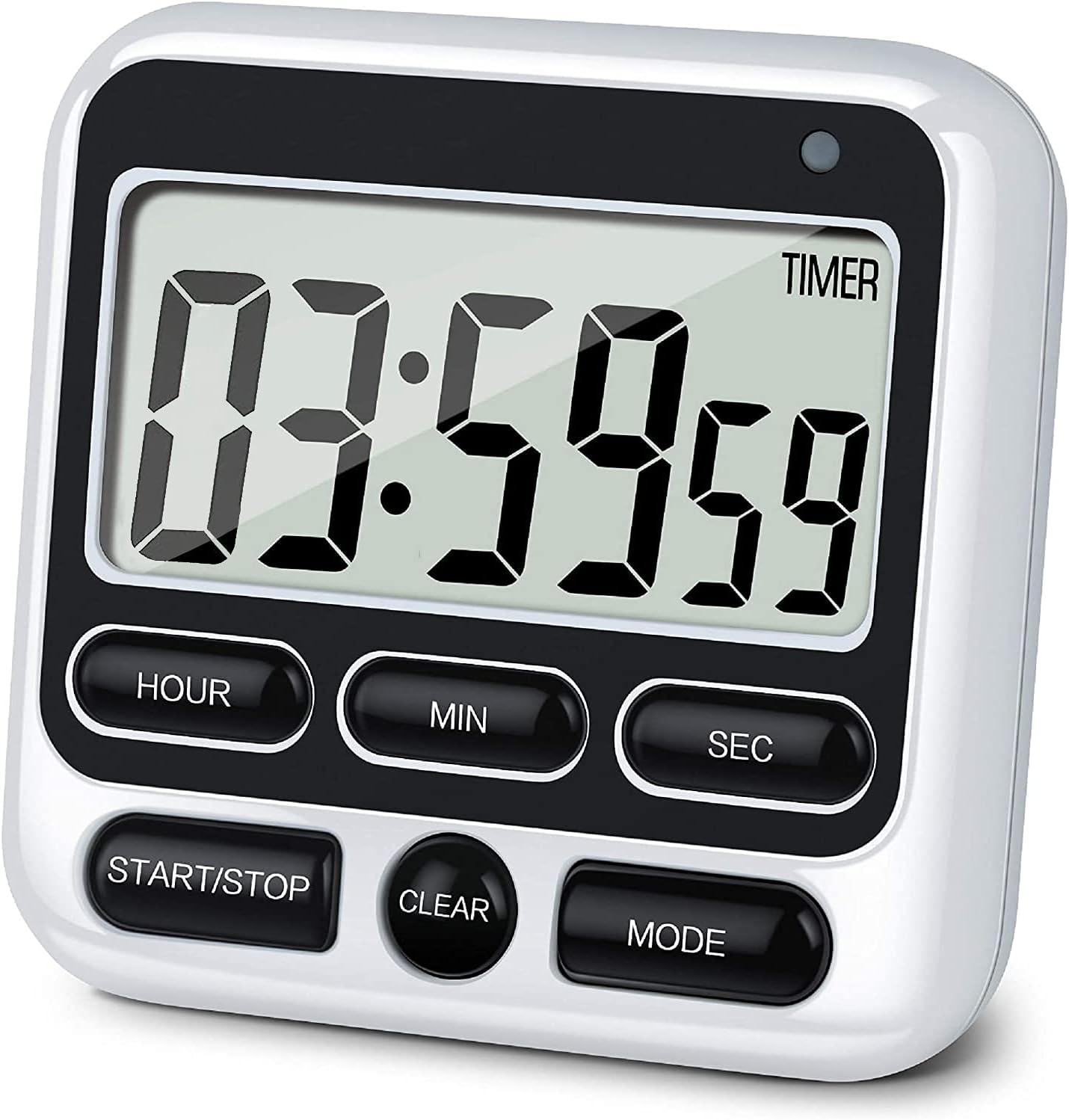 Angju Digital Kitchen Timer with Mute/Loud Alarm Switch ON/Off Switch, 12 Hour Clock & Alarm, Memory Function Count Up & Count Down for Kids Teachers Cooking, Large LCD Display, Strong Magnet