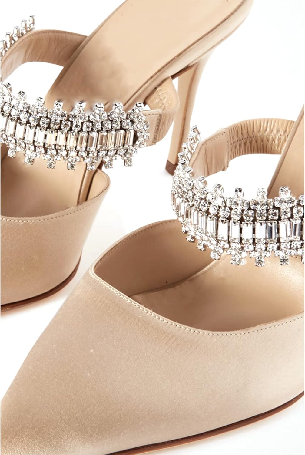 BlingQueen Women Heeled Mules Rhinestone Embellished Strap Pointed Toe Mules Satin Stiletto High Heels Slip On Bridal Sandals for Women - Image 5