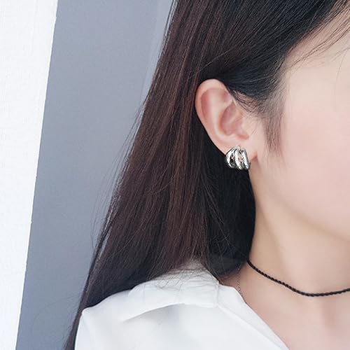 Miniatura 6 de ABILITH Aretes triples de plata y oro para mujer, aretes de aro de dos tonos de oro grueso de 18 quilates