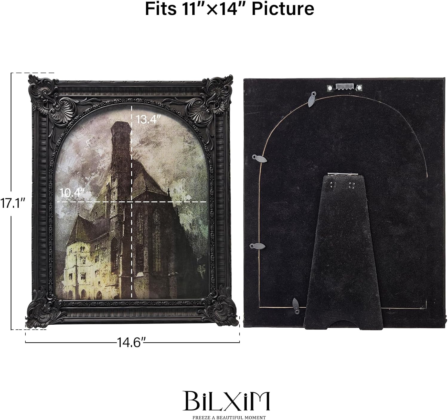 11x14 Vintage Picture Frame, Antique Black Ornate Arched Photo Frame for Wall Hanging or Tabletop Display, Retro Gothic Home Decor, Photo Gallery Art