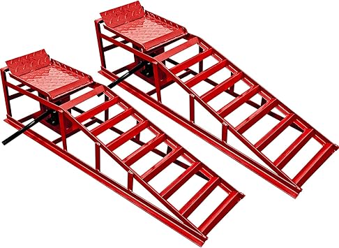 Hydraulic Car Ramps Heavy Duty Auto Car Truck Service Ramps Hydraulic Lift 2 Pcs 11000 Pound 5-Ton for Maintenance or Oil Change Red, 45.3" L x 10.2" W x 15" H