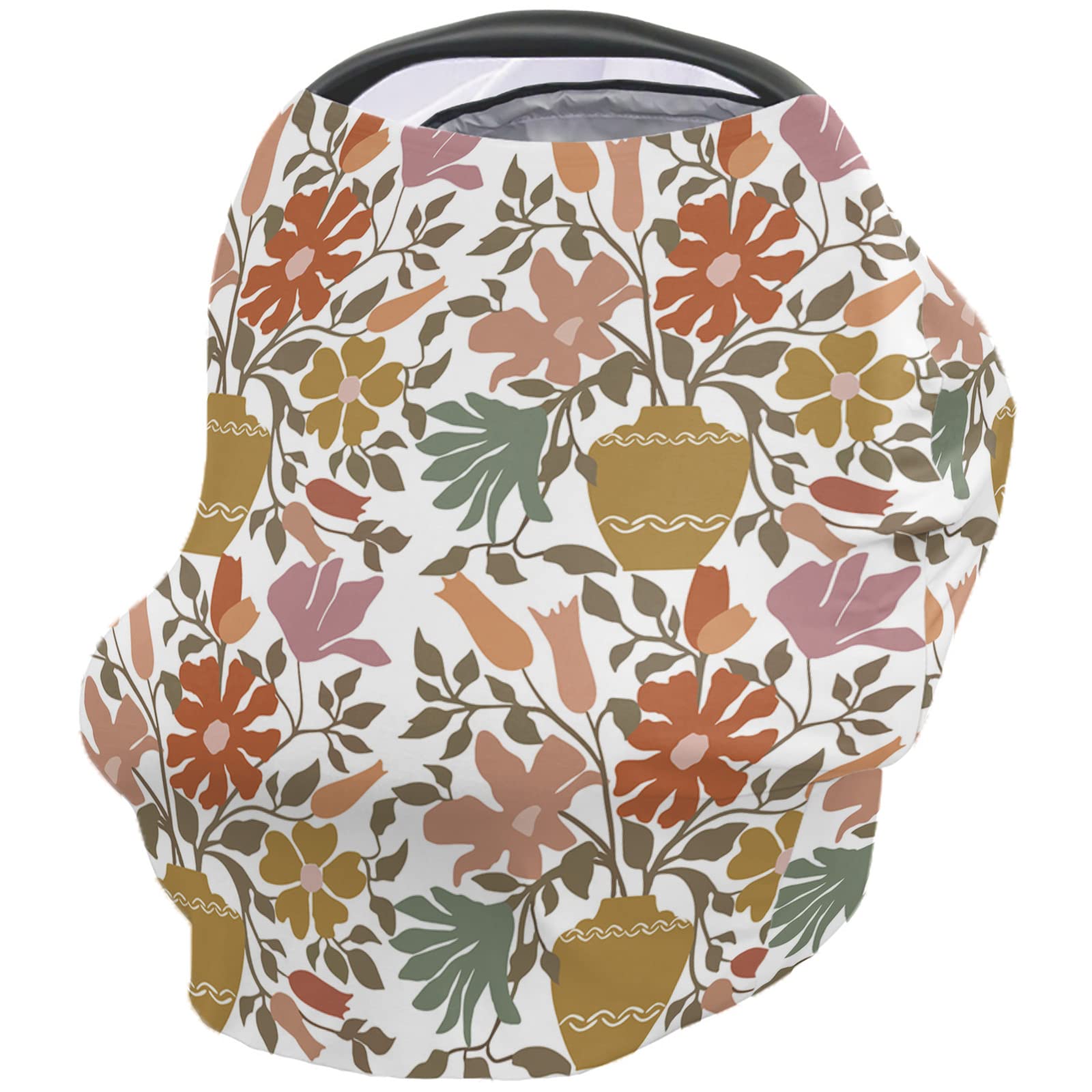 Nursing Cover for Breastfeeding Scarf, Abstract Flowers Leaves Threads Baby Car Covers Super Soft Multi Use for Canopy Shopping Cart Cover Blanket Stroller Cover