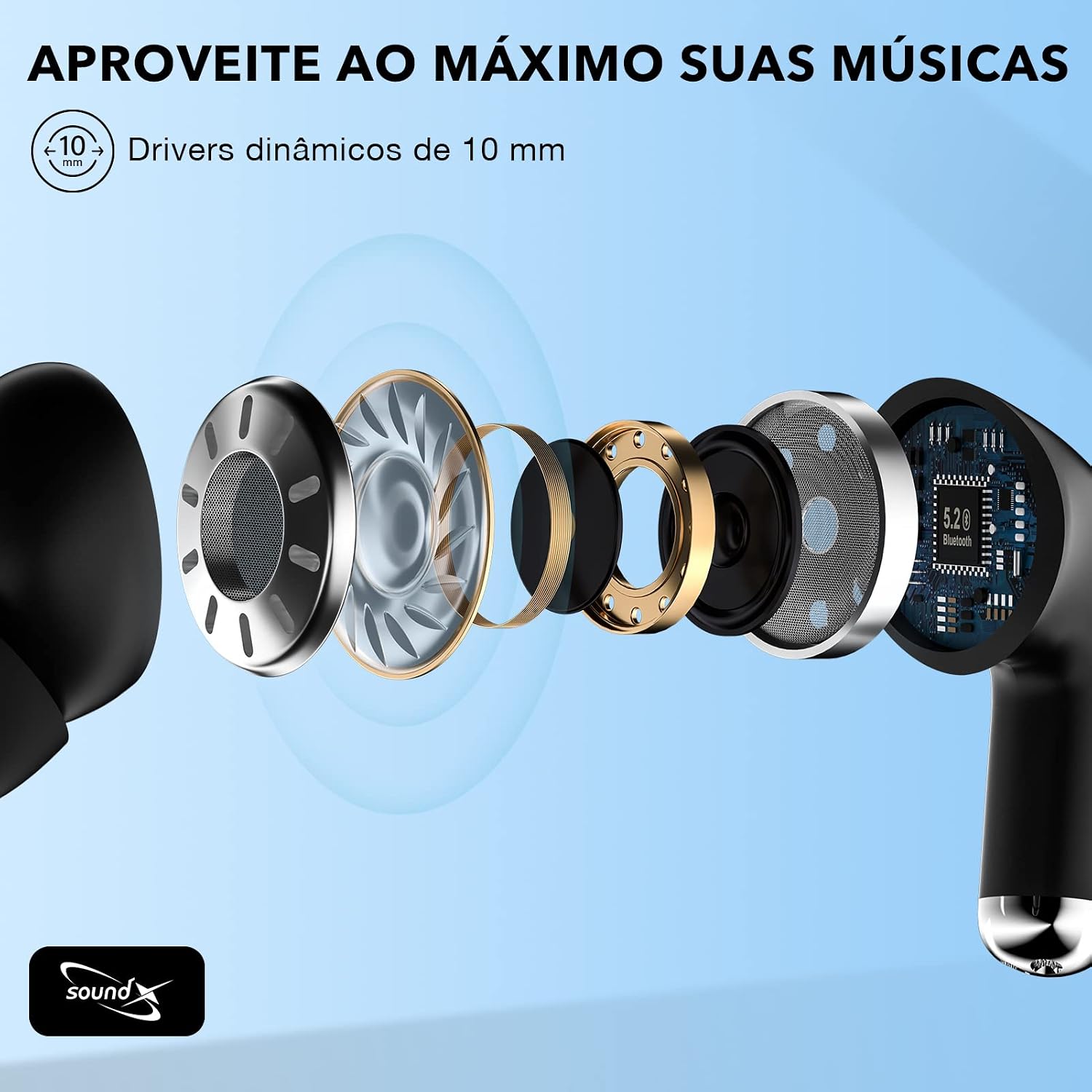 Fone de Ouvido Stage Hero6 TWS com cancelamento de ruído ativo (ANC), fone sem fio Bluetooth 5.2 com 4 microfones para chamada, 35H tempo de reprodução, modos duplo, IPX5 à prova d'água