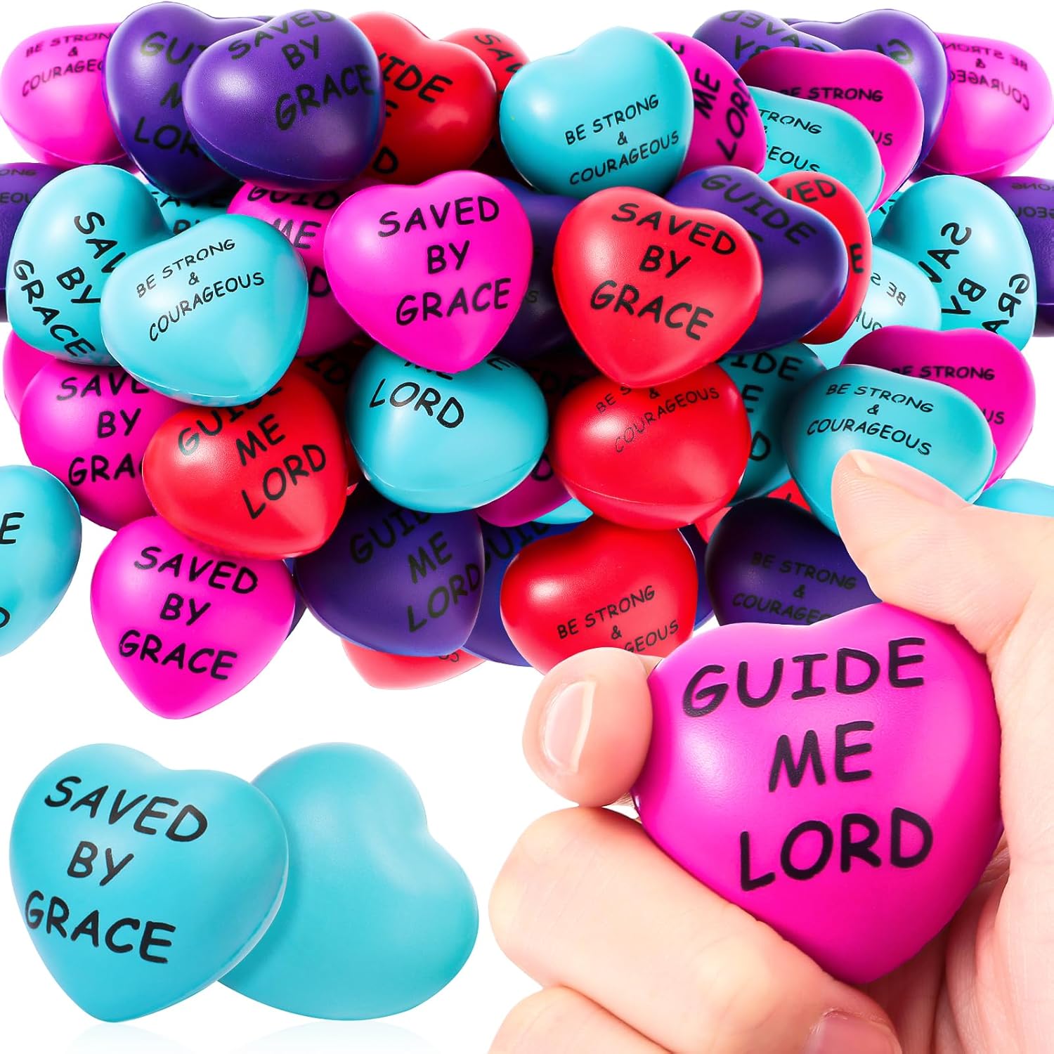 Tradder 36 Pcs Heart Stress Balls Appreciation Heart Shaped Foam Motivational Stress Balls Bulk Relief Gifts Bulk for Adults and Kids Wedding Party(Bible)