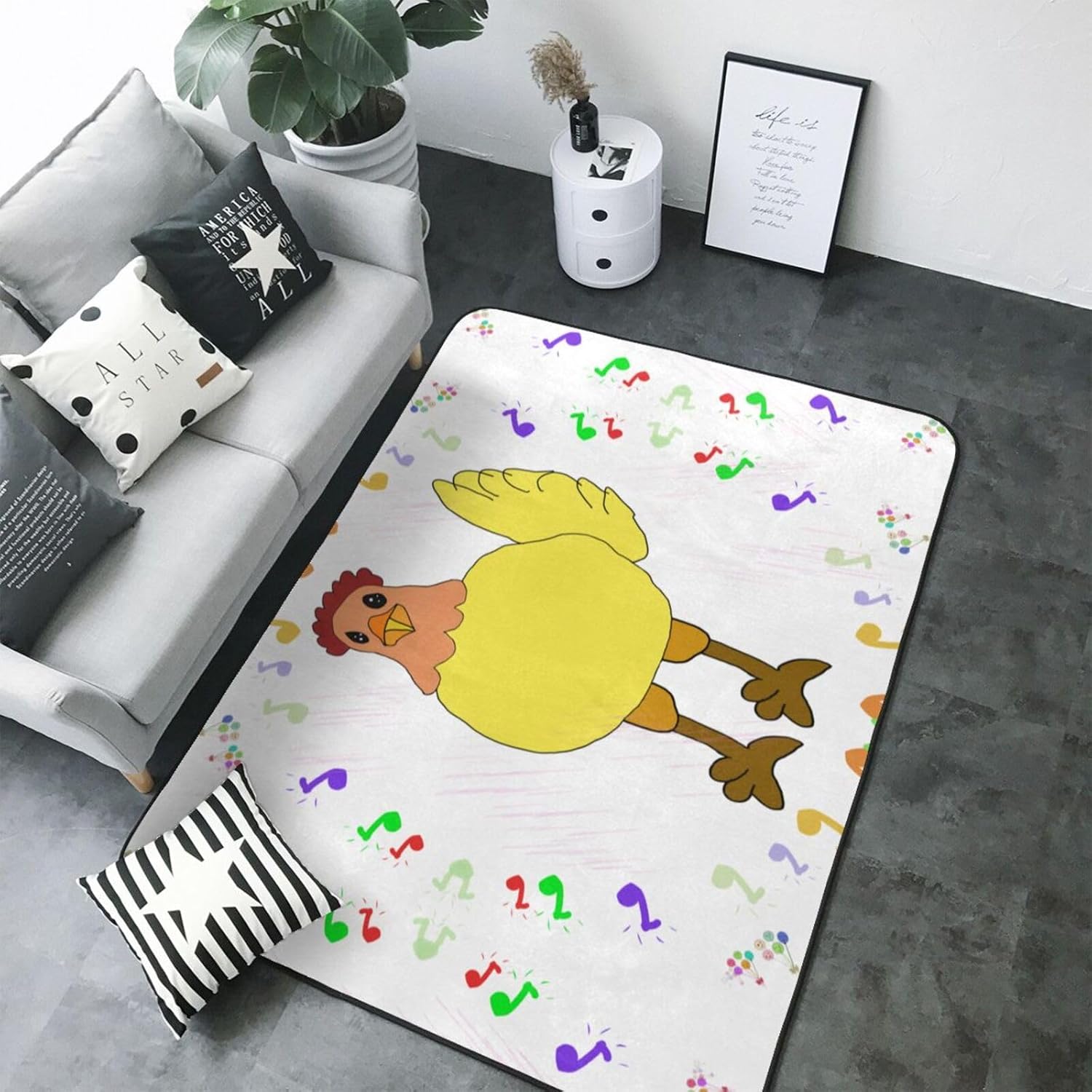 Singing Hen Printed Flannel Floor mat 80x58 inches for Bedroom, Living Room, Study Room Decorative Carpet