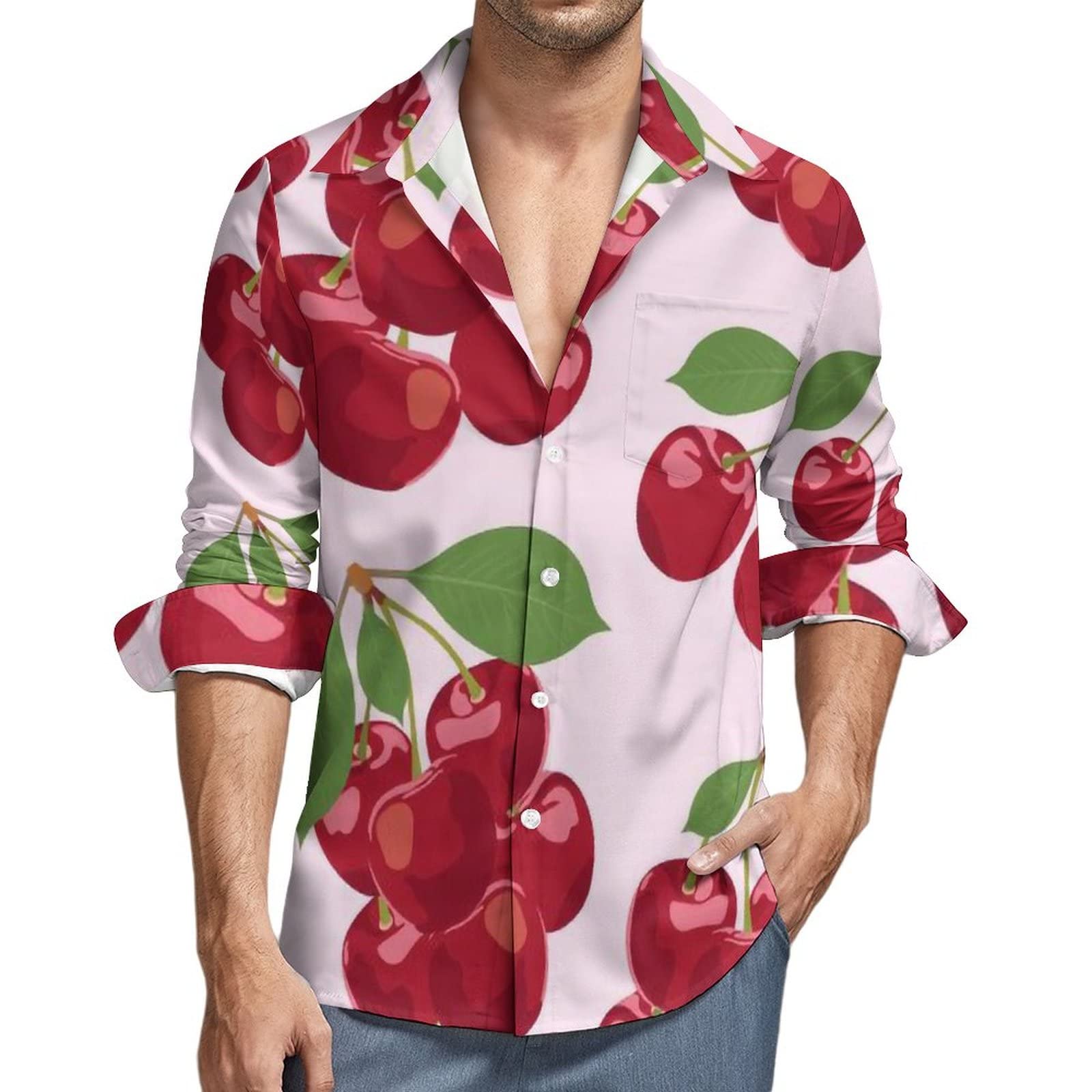 Amazon.co.jp: シャツ メンズ 長袖 Tシャツ 赤い チェリー柄