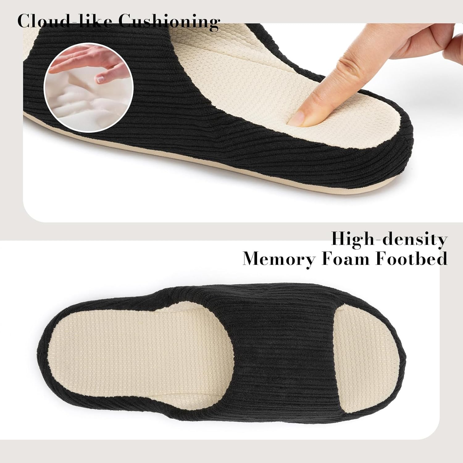 Open Toe House Slippers for Women Memory Foam Slip On Bedroom Slippers Soft Corduroy Indoor Outdoor Slip-on - Image 5