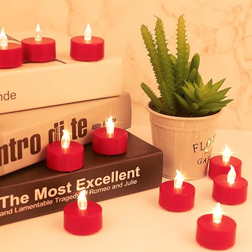Miniatura 3 de Velas LED de té - Paquete de 50 velas rojas sin llama realistas y brillantes parpadeantes de larga duración 200 horas para celebración de