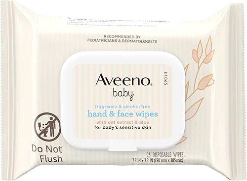 Aveeno Baby Toallitas para manos y cara sin fragancia con extracto de avena y aloe, toallitas limpiadoras e hidratantes para pieles sensibles, sin