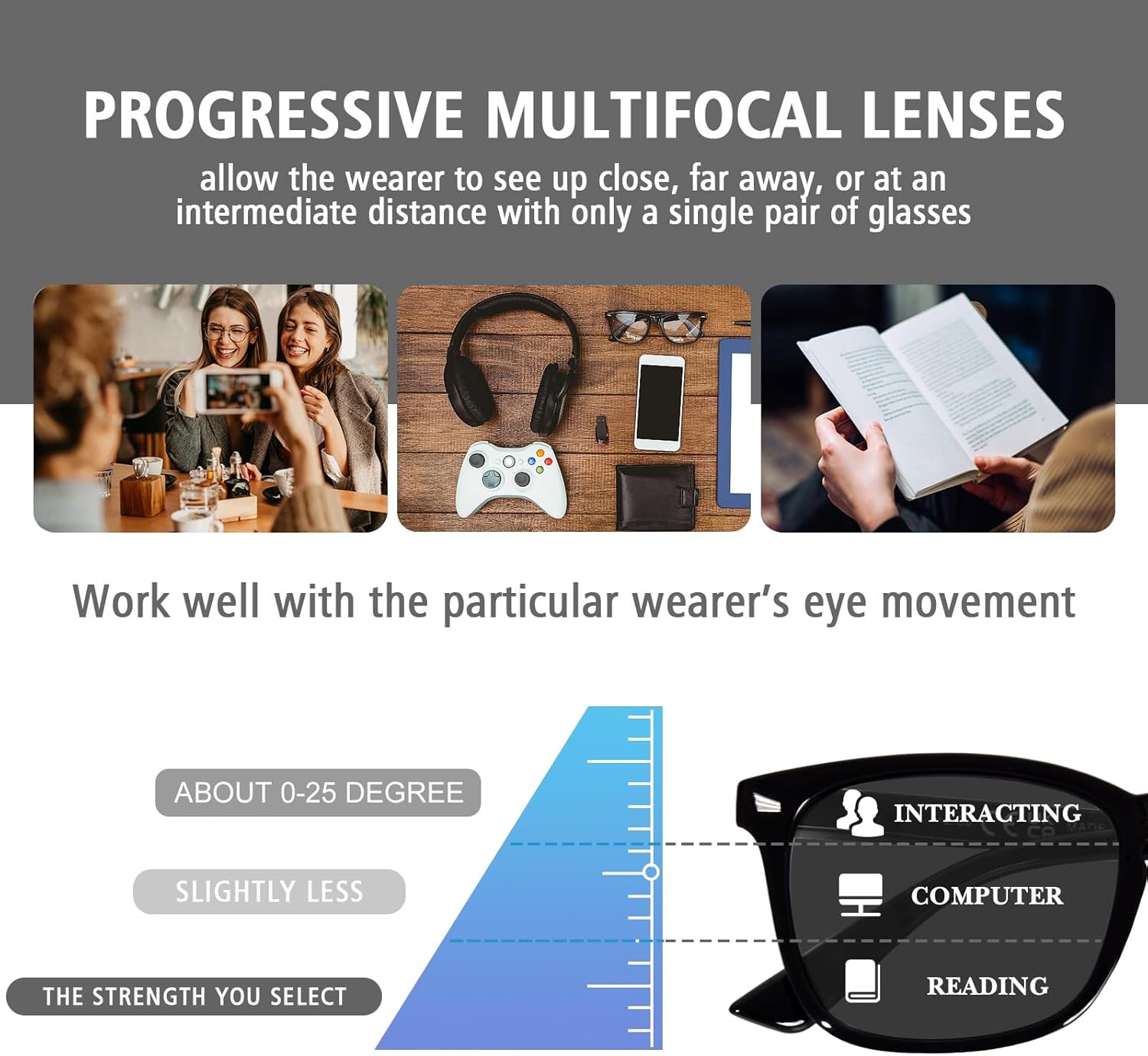 OPTOFENDY Progressive Sunglasses for Women, Square Reader Sunglasses with Spring Hinge, UV400 Protection Reading Sunglasses