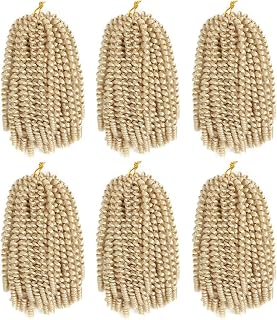 6 Pack Spring Twist Crochet Braiding Hair 8 Inch Bomb Twist Crochet Braids Ombre Colors Low Temperature Kanekalon Synthetic Fluffy Hair Extensions 15 Strands 55g/Pack (8inches, 613#)