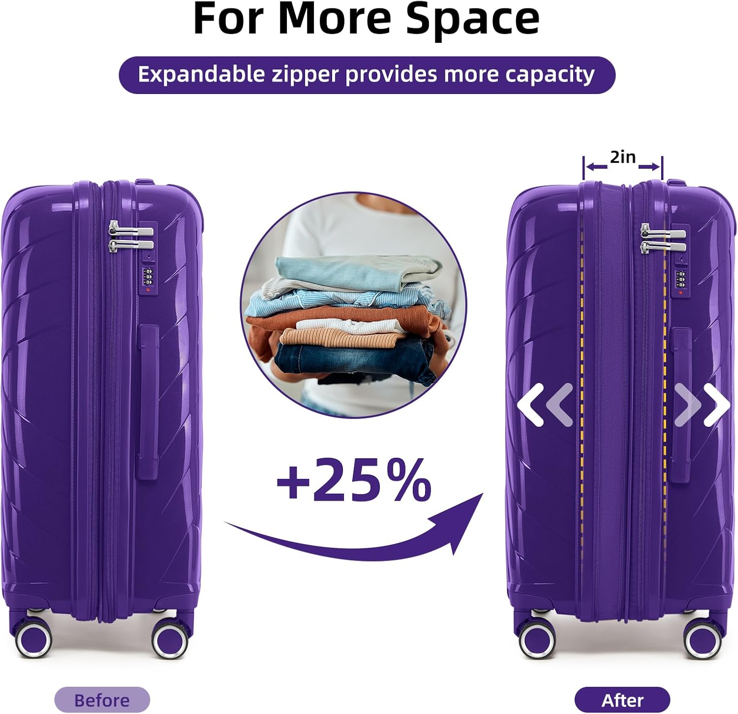 Carry On Luggage 22x14x9 Airline Approved, 20 Inch Expandable Hardshell Luggage Carry-on Suitcases with Spinner Wheels, Carry On Suitcase Set for Women (PURPLE) - Image 3