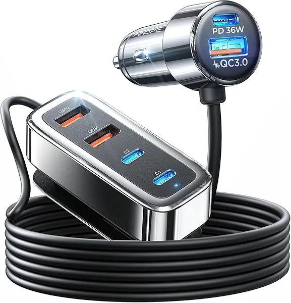 AINOPE 108W USB C Car Charger with 6 Fast Charging Ports, Road Trip Essentials Cigarette Lighter Car Travel Essentials for Long Trips Kids for iPhone 16 15 Pro Max 14 iPad S24 S25 Hire Tablet 17