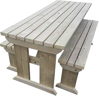 6 Seat Wooden picnic table and benches set, Yews compact patio furniture (5ft, Light Green (Natural))