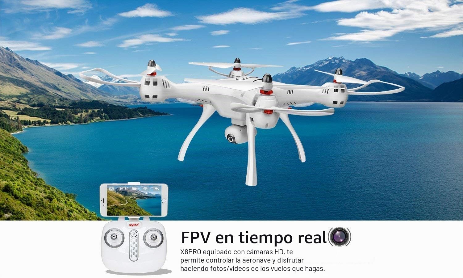 Syma X8 Pro - GPS RC Drone con cámara HD de 720P WiFi FPV Tiempo en Vivo 2.4 GHz 4CH Control Remoto Quadcopter
