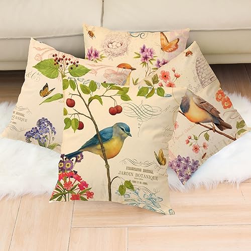 Miniatura 9 de Wilproo - Fundas de almohada cuadradas hechas de mezcla de lino y algodón, para exteriores o interiores, diseño de hojas tropicales, para sofá,