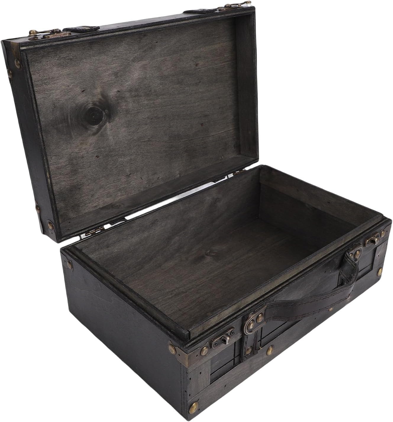 Zunate Vintage Wooden Chest, Retro Suitcase Storage Trunk with PU Leather Handle and Antique Hardware for Home Decor and Photography Props, Green Small 11.8in (1624B-01 Gray)