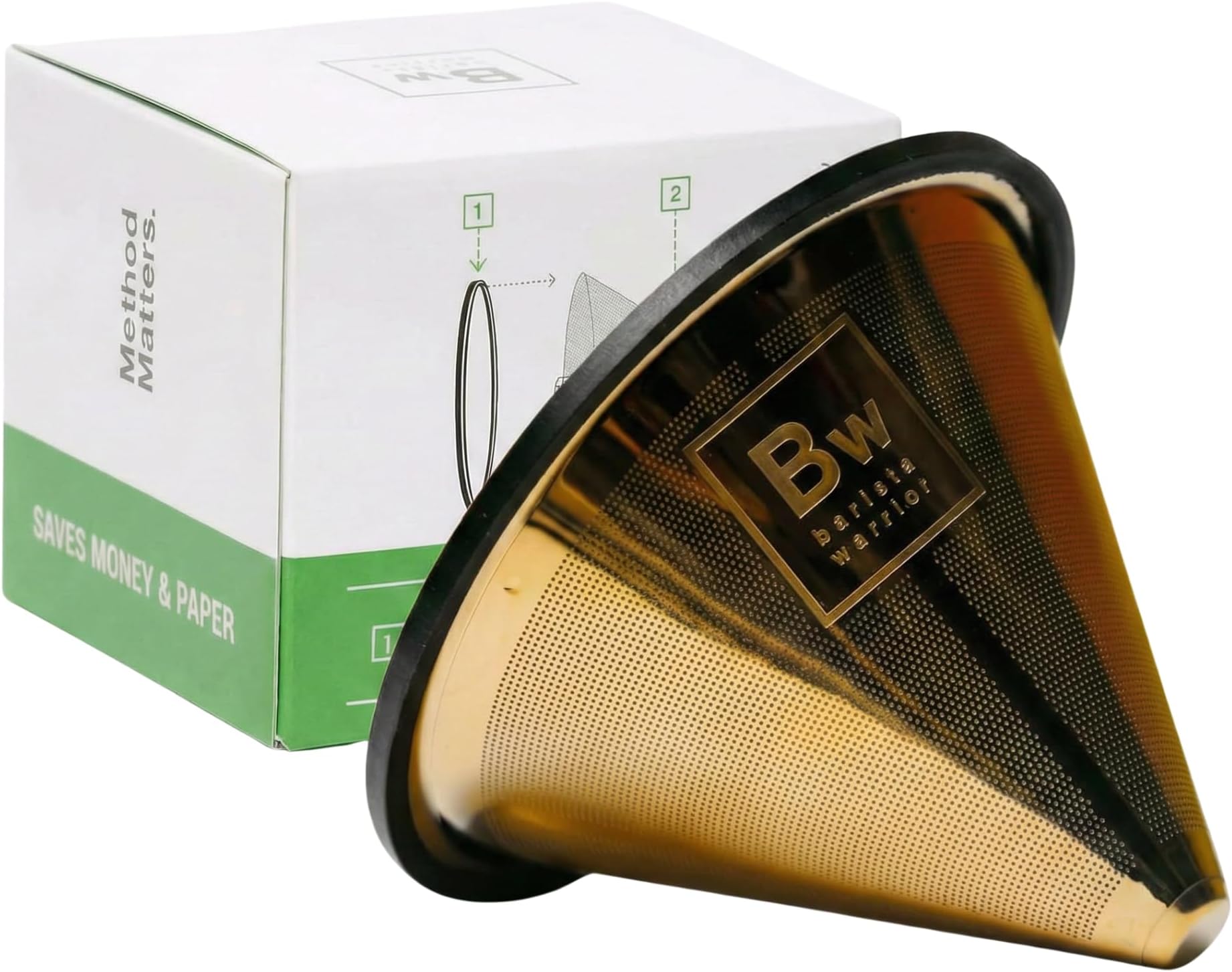 Reusable Coffee Filter - Stainless Steel Pour Over Dripper, Compatible for Chemex, Hario V60 & Drippers, Easy to Clean Flavorful Brew Fine Mesh Coffee Filter - Gold Titanium Coated