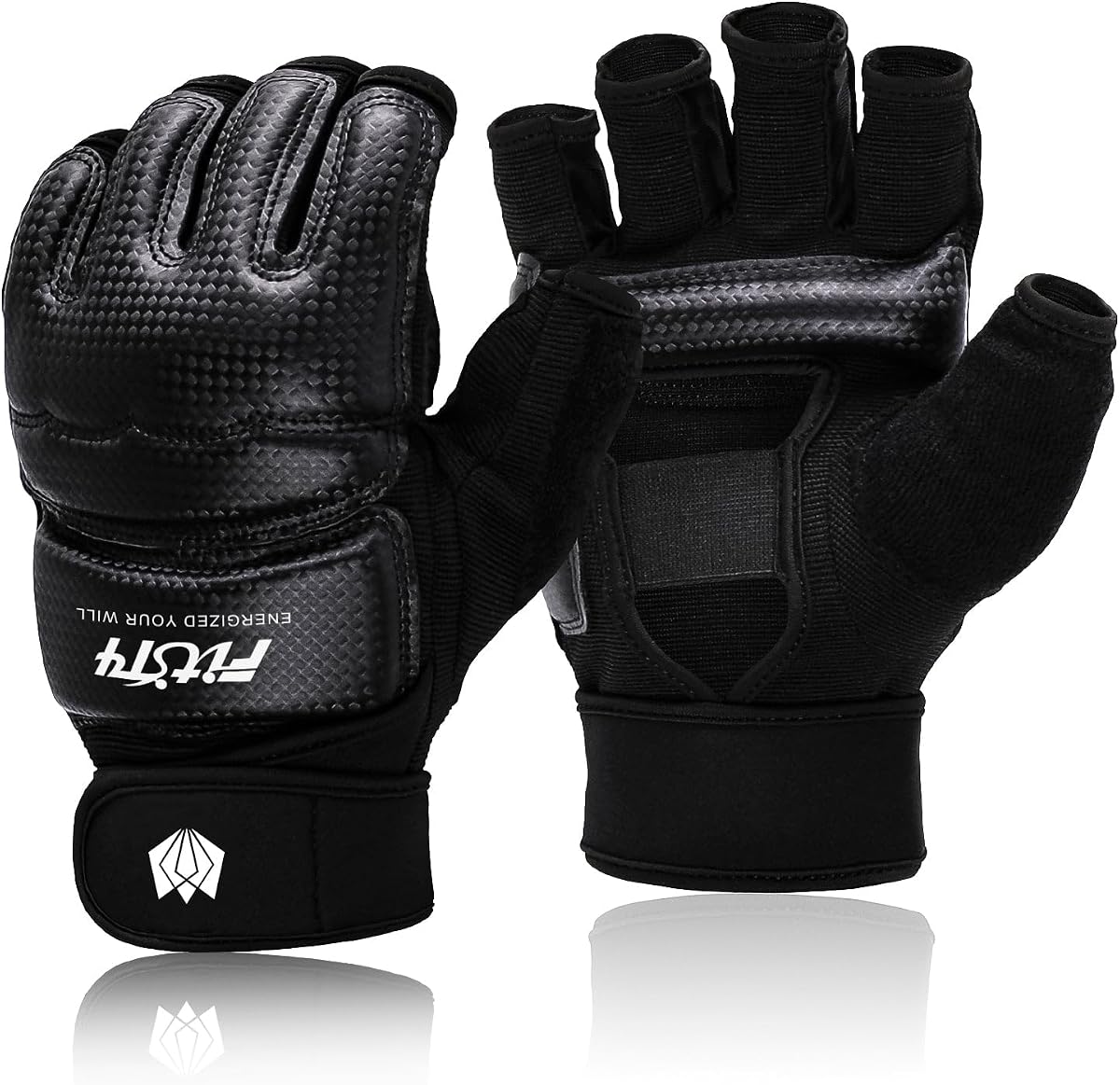 FitsT4 Sports Half Mitts MMA UFC Guantes de entrenamiento de boxeo para mujeres, hombres y niños | Bolsa pesada, Bolsa de velocidad, Puñetazo, Muay Thai, Kickboxing, Sparring, Soporte de muñeca, Resistente al desgaste, Cuero de PU, Acolchado, Palma abierta