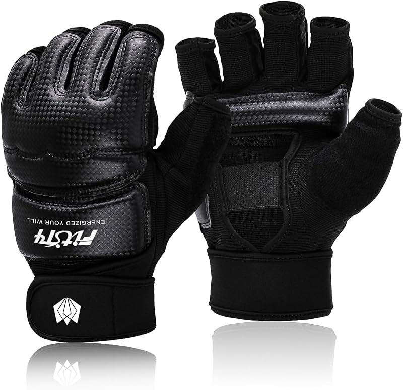 FitsT4 Sports Half Mitts MMA UFC Guantes de entrenamiento de boxeo para mujeres, hombres y niños | Bolsa pesada, Bolsa de velocidad, Puñetazo, Muay Thai, Kickboxing, Sparring, Soporte de muñeca, Resistente al desgaste, Cuero de PU, Acolchado, Palma abierta
