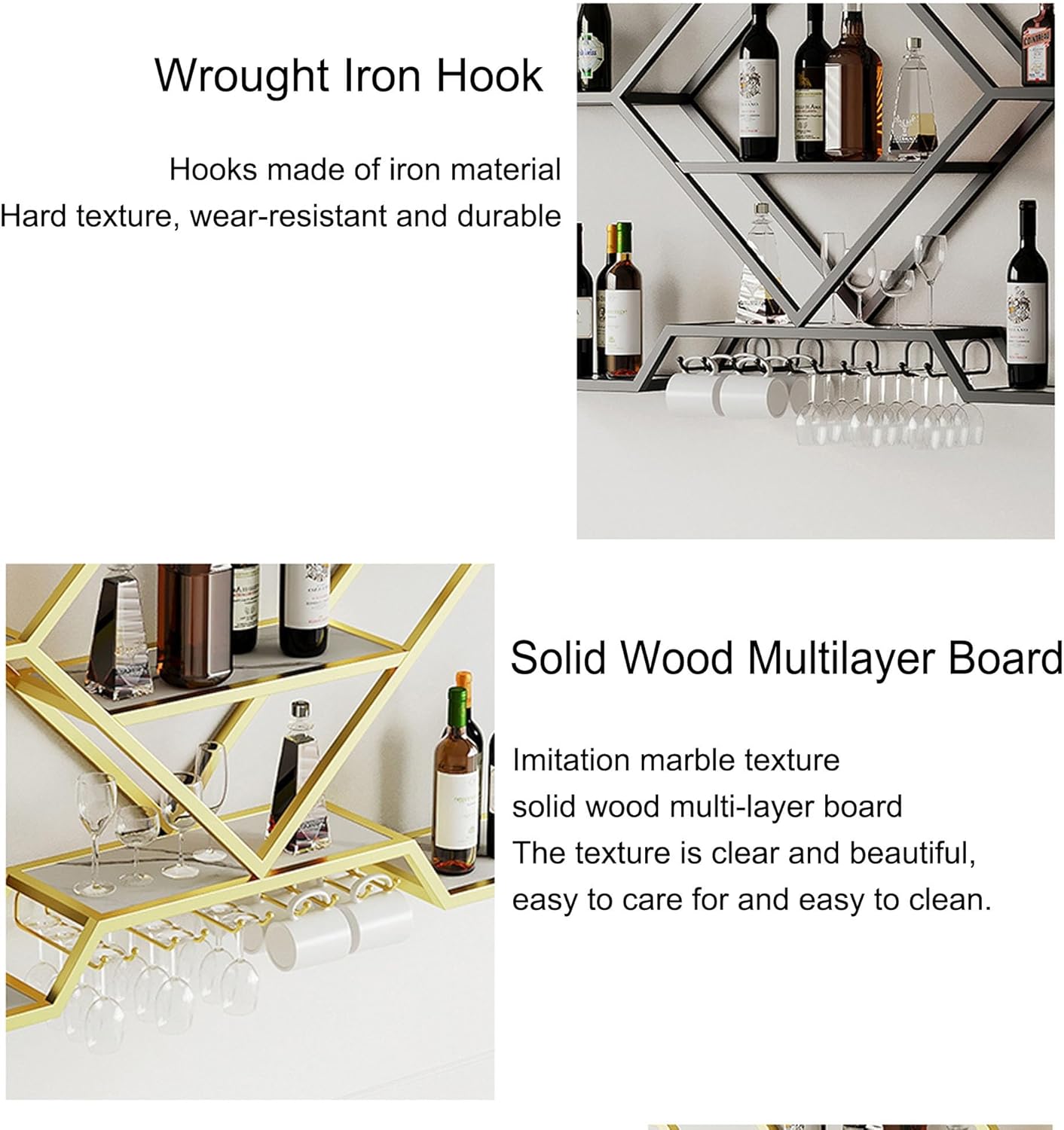 Wine Rack Wall Mounted Kitchen Storage with Wine Glass Holder Liquor Cabinet Bar Shelves can Hanging Wine Glass Rack Liquor Bottle Display Shelf Home Bar Furniture for Wine Storage for Cafe Kitchen (