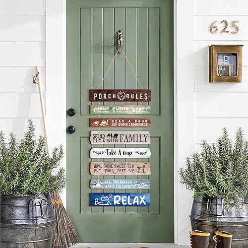 Miniatura 4 de HLNIUC Decoración de pared con reglas de porche, placas de madera relajadas, kits inspiradores para colgar, refranes positivos familiares, juego de