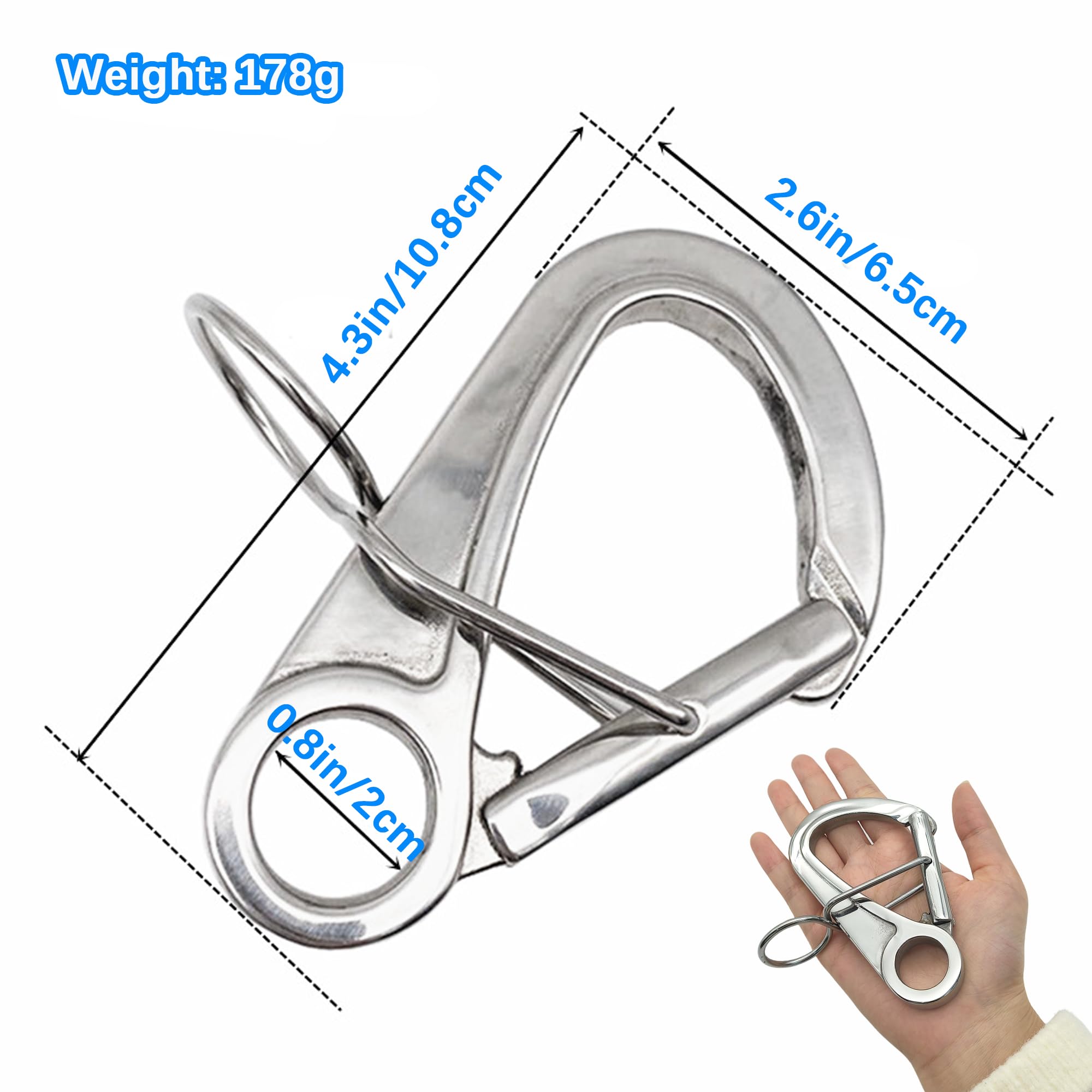 Bojenkarabiner, Fenderhaken Karabinerhaken aus Edelstahl 316 in Marine Grade, 270kg Tragkraft, Boot Fender Clips Schnellbefestigung Haken für Bootsaufhänger Bootszubehör,1 Pcs