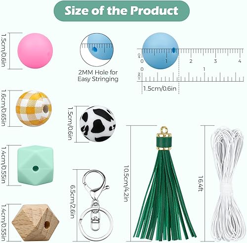 Miniatura 4 de FIVEIZERO Juego de 221 cuentas de silicona para hacer llavero, múltiples estilos y formas, cuentas de silicona de 0.591 in a granel