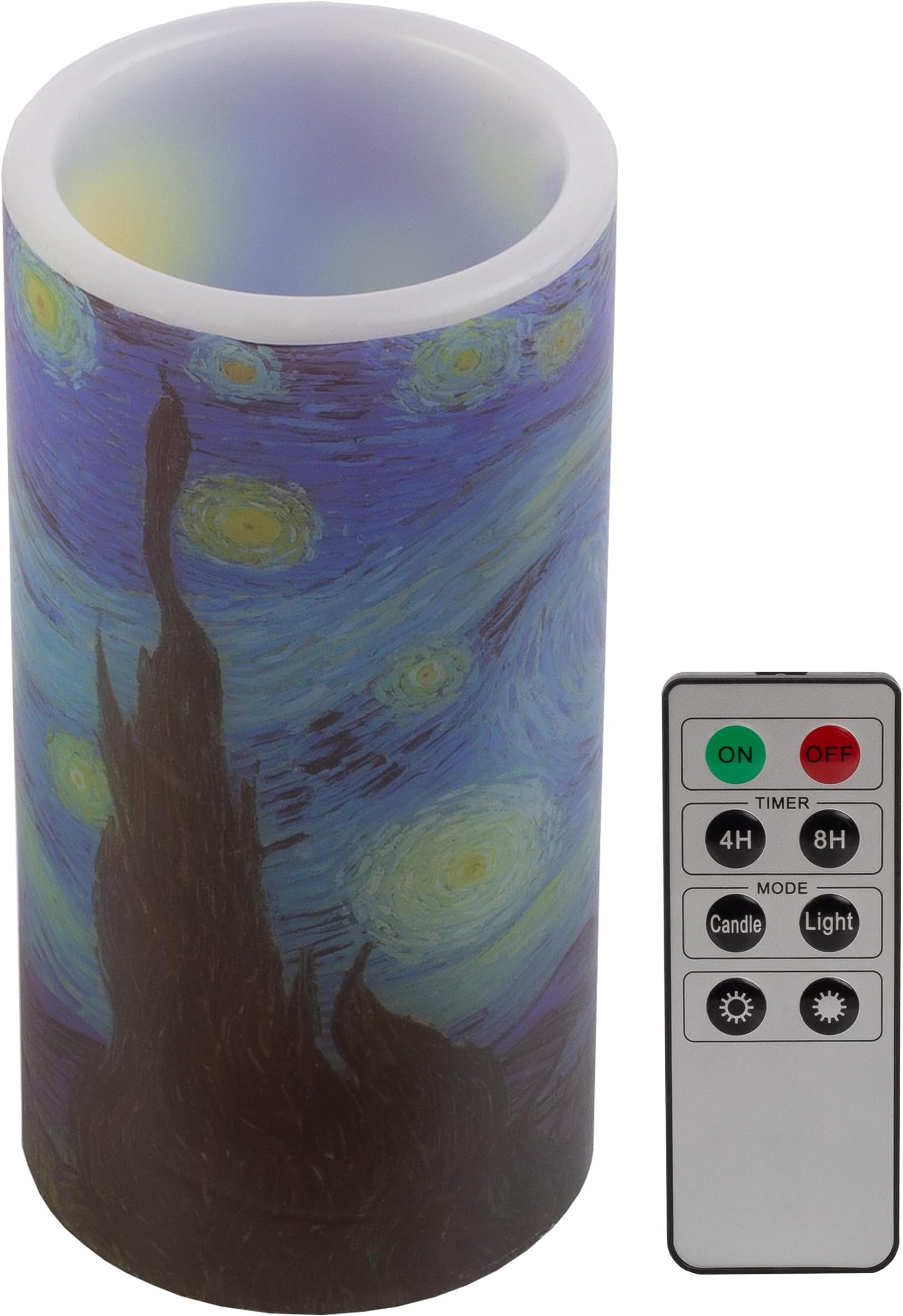 Lavish Home Flameless Candle - Van Gogh Starry Night Battery Operated LED Candle with Remote and Flickering Light - Candles for Décor