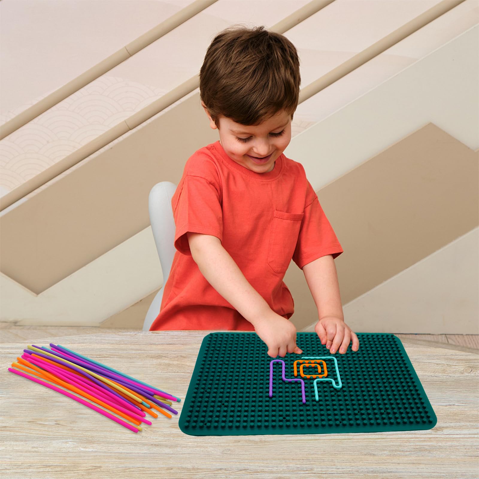 Montessori Silikonowa deska do aktywności sensorycznej, 30 x 20 cm, zabawka sensoryczna, dwustronna deska do aktywności z 40 strunami i torbą podróżną, uspokajająca ADHD autyzm zabawka dla dzieci