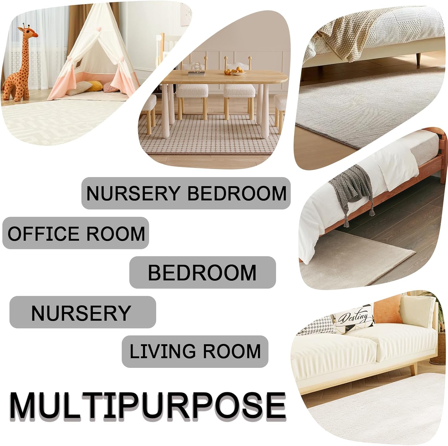 Cartoon Animals Area Rug 2x4, Jungle Safari Animals Rug Small Indoor Mats, Jungle Zoo Animals Carpet for Entryway, Non-Slip Soft Low Pile Machine Washable Decor Rugs