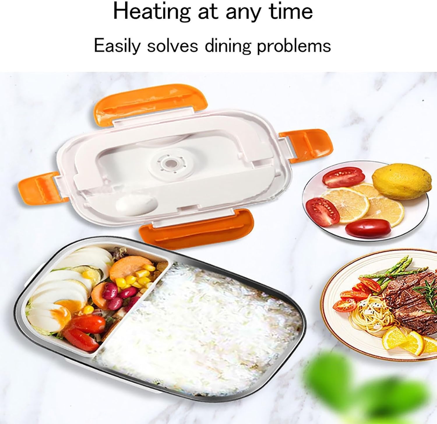 Food Warmer,Large Capacity Electric Lunch Box,1.5L Adult Hot Lunch Box,Electric Lunch Box With Fork And Spoon,Stainless Steel Liner,Removable Liner,Portable Lunch Warmer For Truck/Car/Office(Blue)