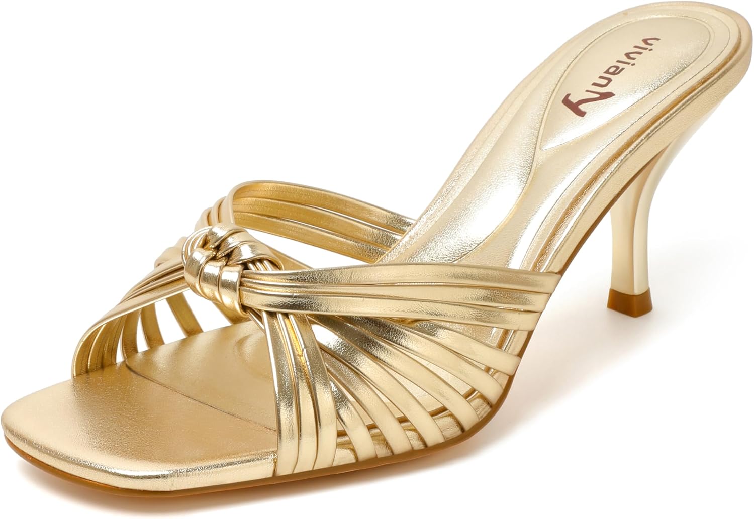 vivianly Heeled Sandals for Women Kitten Heel Square Open Toe Sandals Backless Slip-On Mule Shoes Wedding & Leisure