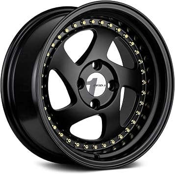 AVID.1 AV-19 Black & Gold 15x8 Custom Wheel 4x100 Bolt Pattern with +25 Offset Lightweight Performance Alloy Wheel Premium Directional Design & Track-Ready Car Accessories