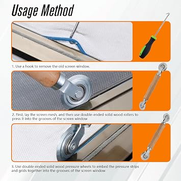 Screen Repair Tools, 6 in 1 Window Screen Installation Kit Include Screen Roller Spline Roller Tool, Spline Removing Hook, Rubber Strip Shovel for Installing and Replacing Window Patio Sliding Door