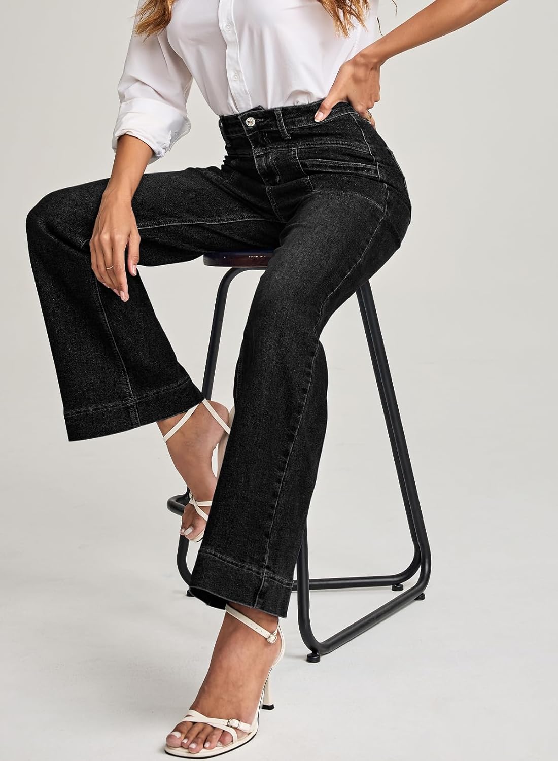 EVALESS Womens Jeans Wide Leg High Waisted Straight Bootcut Jeans Trendy Fall 2026 Zimbaplatinum Stretchy Denim Pants - Image 4