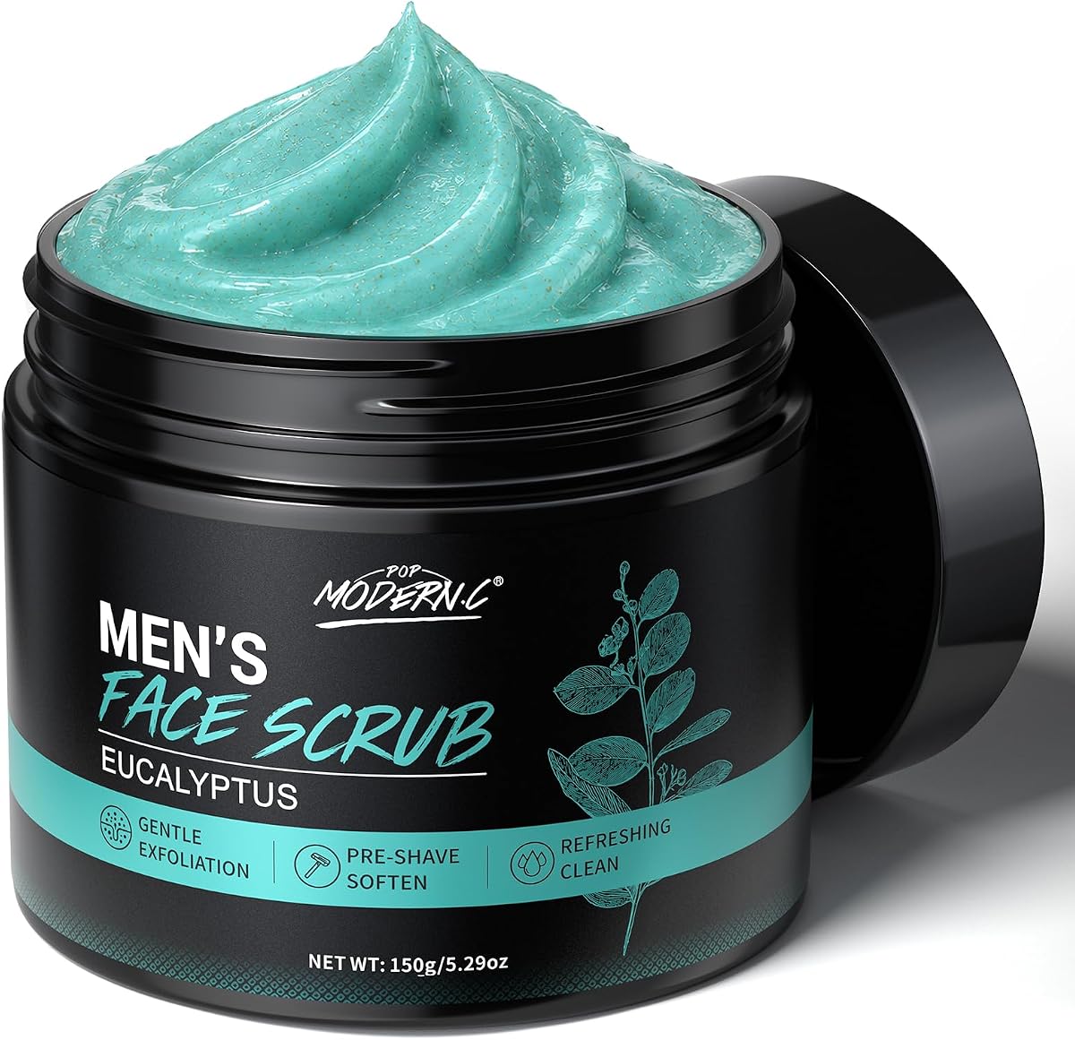 Men's Face Scrub Eucalyptus Exfoliating Facial Scrub for Men Exfoliator | Deep Cleansing Exfoliation Pre Shave Prep with Aha Bha Helps Reduce Blackheads Smooths Rough Skin Hydrates Skin 150g/5.29oz